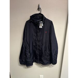Ralph Lauren Mens XLT Tall Blue Nylon Hooded Windbreaker Rain Jacket